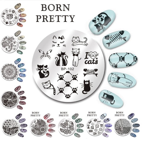 BORN PRETTY 5.5cm Round Nail Art Stamp Stamping Plates Template Set Cute Animal Flower Rose Lace Image Manicure Plate BP91-110