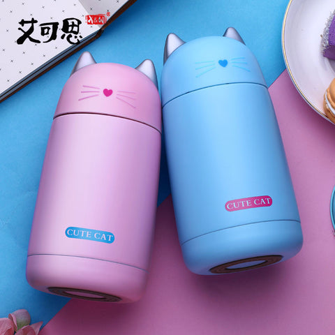 Thermos Cup Cartoon Cat Thermo Mug Drinkware Kids Water Bottle Stainless Steel Child Vacuum Flask cup Tumbler leak-proof Tumbler