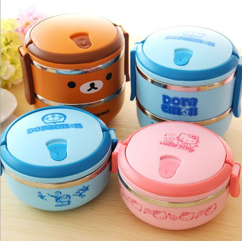 Hot Sale Cute 3 Cartoon Hello Kitty/ Doraemon/Easily Bear Single & Double Ayer heat Preservation Stainless Steel  Kids Lunch box
