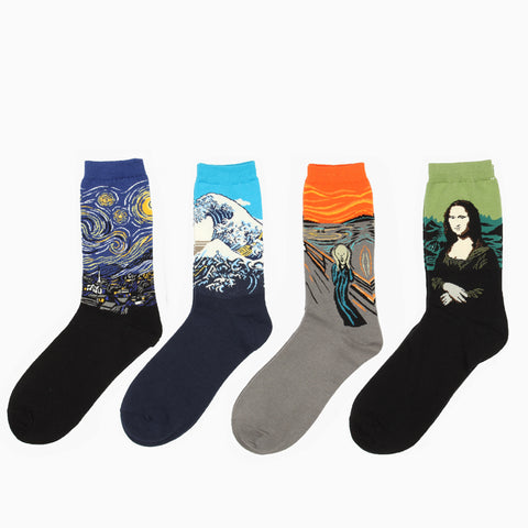 Dropshipping New Fashion Cotton Art Oil Painting Harajuku Washington Davi Male Female Cupid Retro Style women socks Men Socks