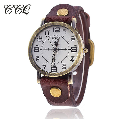 CCQ Brand Vintage Cow Leather Bracelet Watch Women WristWatch Casual Luxury Quartz Watch Relogio Feminino1821