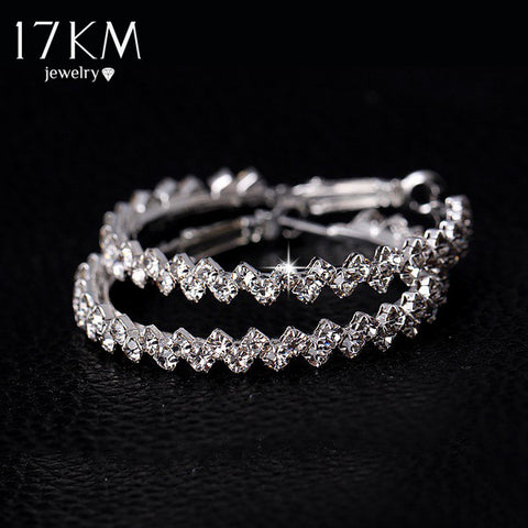 17KM Brand New Design Fashion Charm Austrian crystal hoop earrings Geometric Round  Shiny rhinestone big earring jewelry women