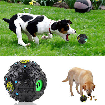 Pet Dog Treat Trainning Chew Sound Food Dispenser Toy Squeaky Giggle Ball