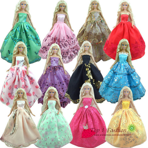 Baby girl kids birthday gift 30items=10dress+10 shoes+10accessories Doll' s Wedding Dress Clothes Gown dress For Barbie doll