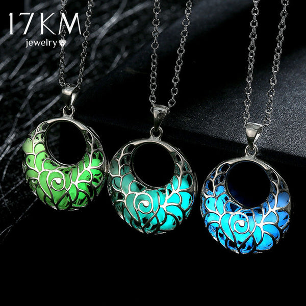 17KM 2016 New Statement Neclace Hollow Out Heart Pendant Glow In Dark Long Necklace For Women Water Drop Glowing Maxi Necklace