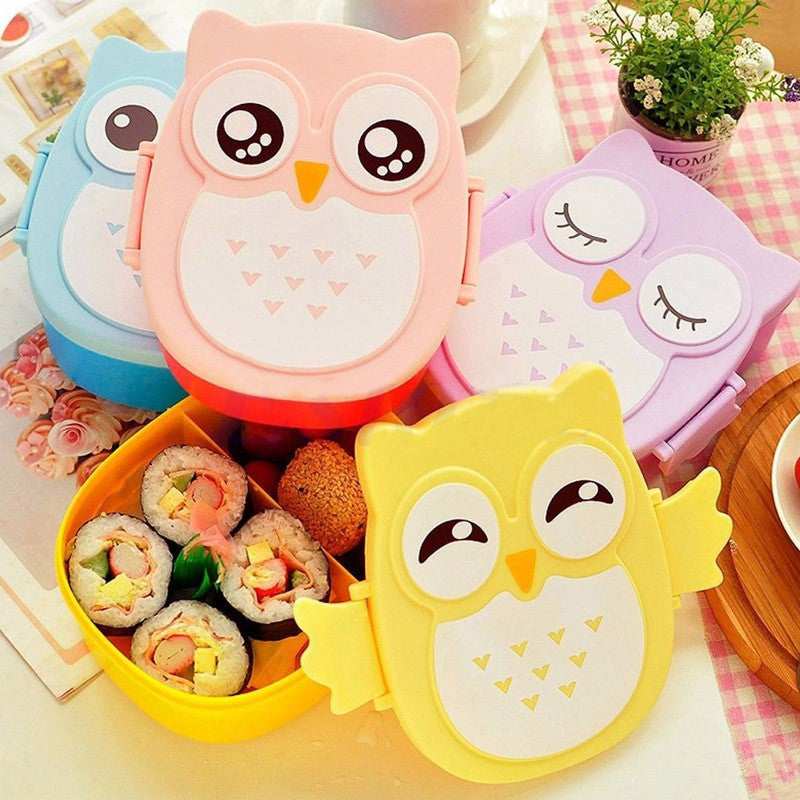 Lovely Cute Dinnerware Lunchbox Cartoon Owl Lunch Box Food Fruit Storage Container with Spoon Portable Bento Box 800-900ML