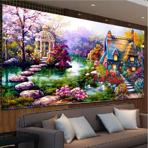 DIY 5D Diamond mosaic Landscapes Garden lodge Painting Cross Stitch Kits Diamonds Embroidery Home Decoration Ferr shipping