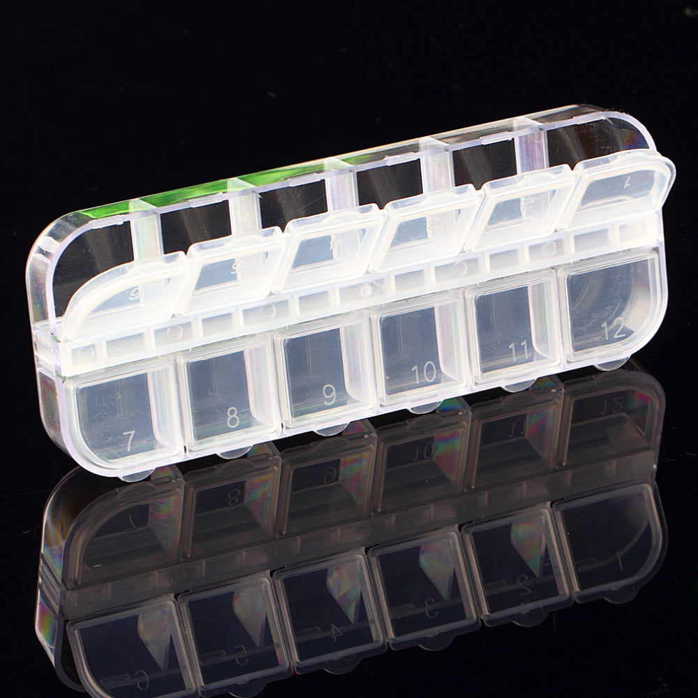 12 Cells Nail Art Glitter Rhinestone Decorations Store Empty Storage Case nail decoration box Container Drop Shipping Wholesale