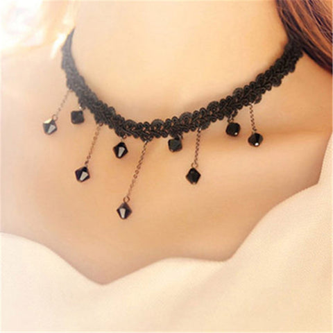 Vintage Stretch Tattoo Choker Necklace Punk Retro Gothic irregular hand woven lace Chain Black resin pendant Choker Necklace