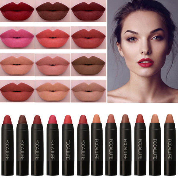 Fashion New Brand FOCALLURE Lipstick Sexy Long Lasting Lip Tint Waterproof Pigment Velvet Brown Nude Matte Lipstick Pencil