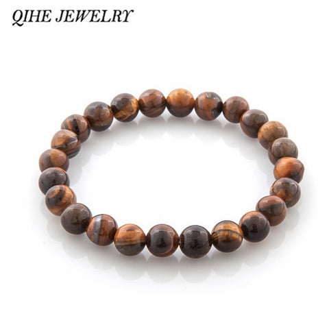 QIHE JEWELRY Tiger Eye Buddha Bracelets Natural Stone Lava Round Beads Elasticity Rope Men Women Bracelet Free Shipping