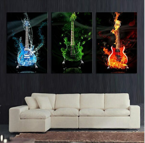 3 Panel Unframed Large Printed Music Guitar CanvasOil Painting Picture Cuadros Decoracion Canvas Wall Art For Living Room