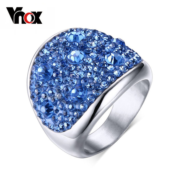 Vnox Crystal Rings For Women Multicolor Rhinestone Stainless Steel Wedding Female Teen Jewelry