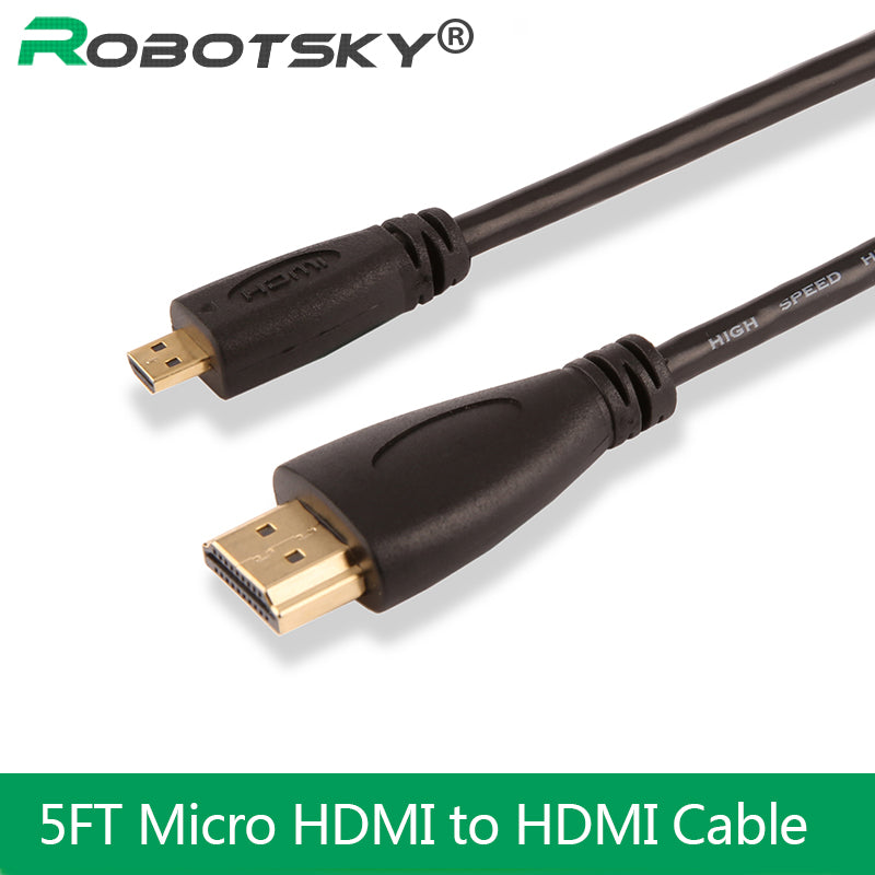 RobotSky High speed 5FT 1.5M V1.4 Male to Male HDMI to Micro HDMI Cable 1080p 1440p for HDTV PS3 XBOX 3D LCD