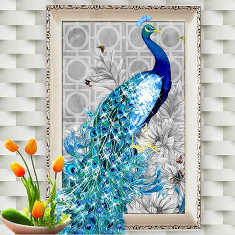 32*45cm 5D Diamond Embroidery DIY Beautiful Blue Peacock Pictures Diamond Mosaic Needlework Cross Stitch Kits Home Decor Canvas