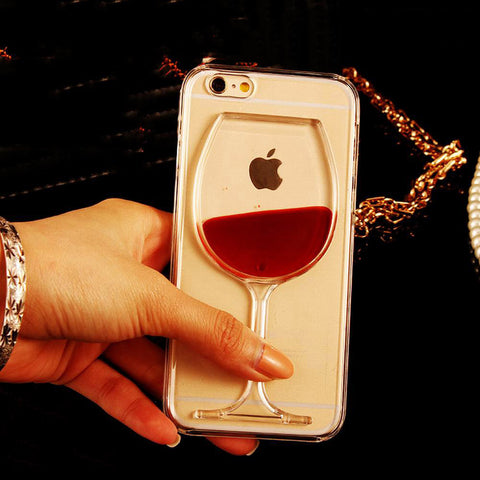 LOVECOM Hot Red Wine Glass Liquid Quicksand Transparent Phone Case Hard Back Cover For iPhone 4 4S 5 5S 5C 6 6S 7 Plus Housing