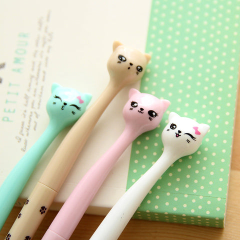 4 Pcs / Pack 0.5mm Cute Candy Color Bow Cat Gel Ink Pen Maker Pen School Office Supply Escolar Papelaria