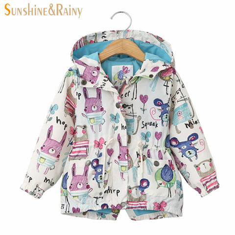 Spring Autumn Casual Girls Jackets Cartoon Print Vests Coats Graffiti Baby Outwear Hooded Zipper Toddler Girl Windbreaker