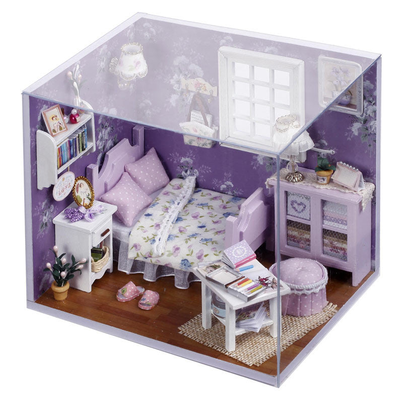 Cutroom DIY Handmade 1:32 Miniature Dollhouse Lovely Cute Dreaming Kit with Cover LED Light Sweet Sunshine Doll house Girl Gift