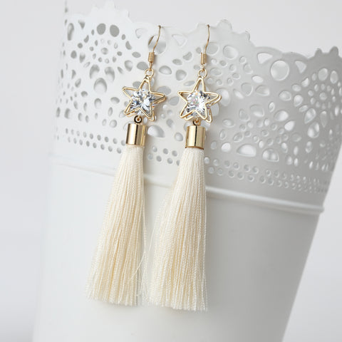 2016 Fashion Bohemian Vintage Earrings Hollow Out Pentagram Rhinestone Drop Long Tassel Earrings  Jewelry For Women  ED157