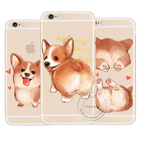 Super Cute Corgi Case For Apple iPhone 7 5 5S SE 6 6S Plus Sexy Cartoon Dog Ass Transparent Hard Plastic Phone Cover