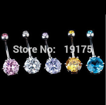 1 pcs 5 Multicolor 316L Surgical Steel Crystal Rhinestone Belly Button Ring Navel Bar Body Piercing Jewelry