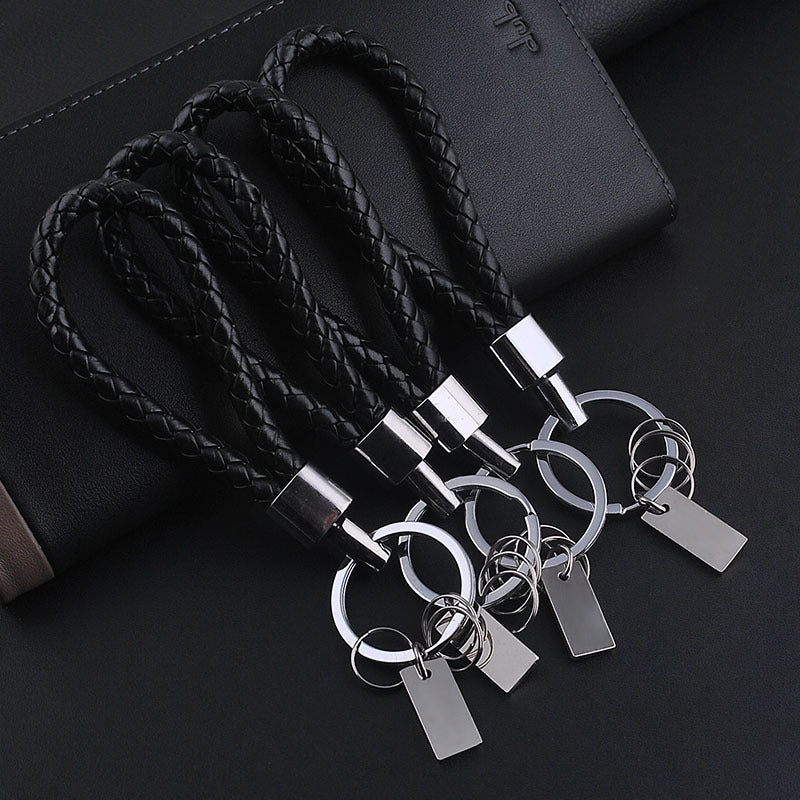 1 PC Black Leather Keychain Holder Keyring Silver Key Car Chain Rings Women Men Jewelry 2016