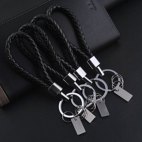 1 PC Black Leather Keychain Holder Keyring Silver Key Car Chain Rings Women Men Jewelry 2016