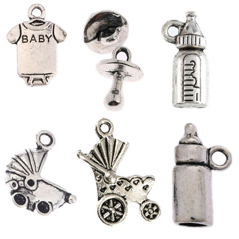 Tibetan silver beads charms Baby shower pendants fit bracelets DIY jewelry making 10pcs