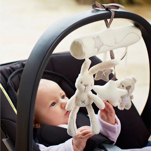 Cute Rabbit Baby Music Hanging Bed Safety Seat Plush Toy Hand Bell Multifunctional Plush Toy Stroller Accessories Mobile Gifts