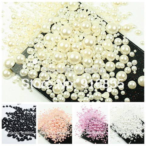 Sales!1000Pcs 50Gram Mixed 2-10mm Craft ABS Imitation Pearls Half Round Flatback Pearls Resin Scrapbook Beads For DIY Decoration