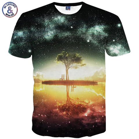 Mr.1991INC Space Galaxy T-shirt Men/Women Harajuku Hip hop Brand T-shirt 3d Print Nightfall Tree Summer Tops Tees T shirt