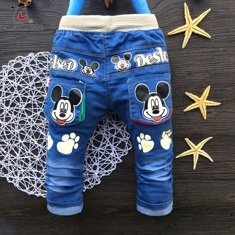 Hot autumn Fashion Kids Jeans Cute baby Cartoon pants Toddler boys Girls Elastic Straight trousers For Children 2-4 Years