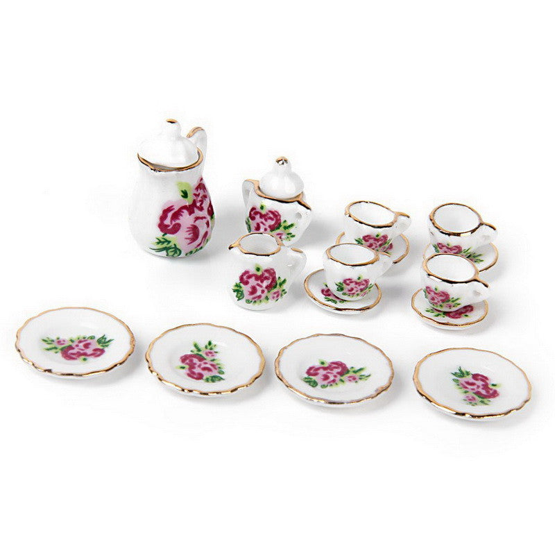 2016 New Arrival 15pcs Dollhouse Miniature Ware Tea Set Dish Cup Plate Free Shipping