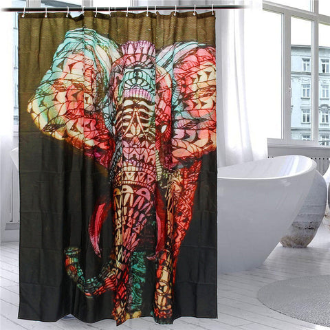 Modern Elephant Printing Shower Curtain Waterproof Mildewproof Polyester Fabric Bath Curtain Bathroom Product With 12 Hooks Gift