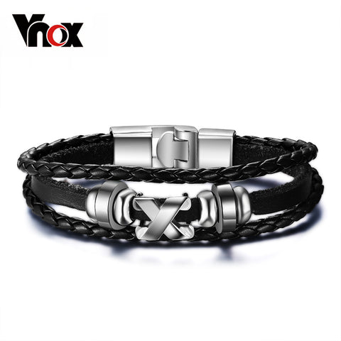 Vnox Promotion men bracelet bangle leather jewelry stainless steel clasp fashion accessories wholesale