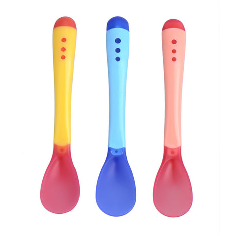 3pcs/set Safety Temperature Sensing Baby Silicon Spoon Kids Children Flatware Feeding Spoon MH04
