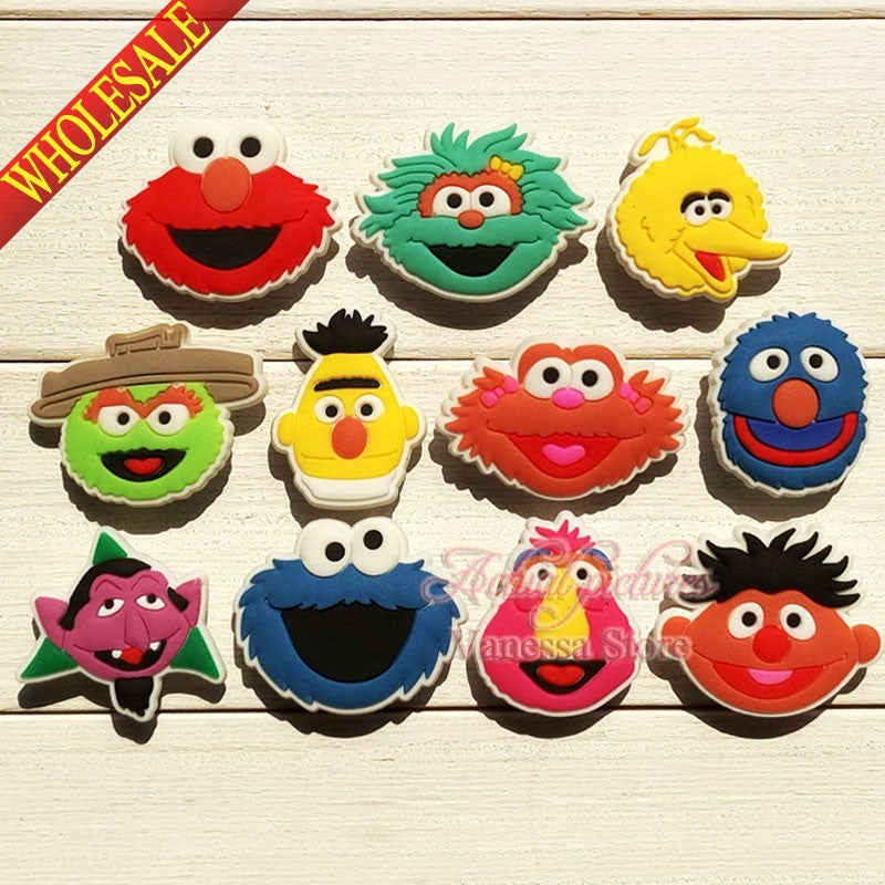 Free shipping 11pcs sesame street shoe charms shoe accessories for wristbands croc jibz best gift for shoe decoration Kids gift