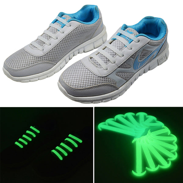 14pcs/pack Noctilucent Shoelaces No Tie Unisex Elastic Silicone Shoe Laces For Men Women In The Dark Fluorescent Flash Shoelaces