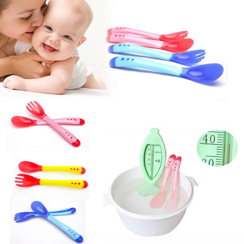 Baby Feeding Fork and Spoon For Baby Safety Feeder Temperature Sensing Spoon Baby Flatware Feeding Spoon Feeder food
