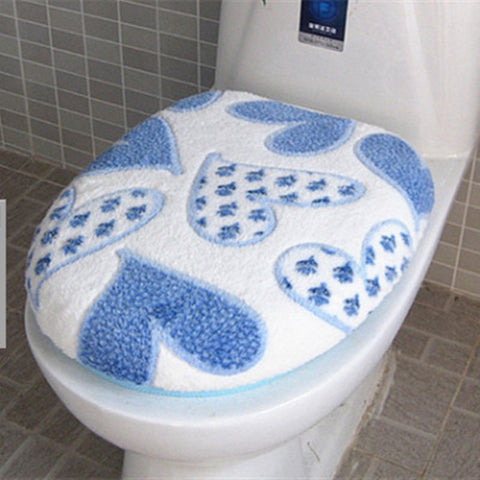 Super Soft Coral Fleece Two-pieces Toilet Pad Seat Cover Warm Clean Washable Twin Set