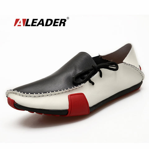 Aleader Genuine Leather Mens Shoes Casual Fashion Big Size Loafers Shoes for Men Hand Made Driving Shoes Men Comfort Flats 39-47