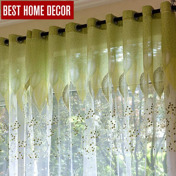 BHD sheer tulle window curtains for living room the bedroom the kitchen modern tulle curtains green leaves fabric blinds drapes