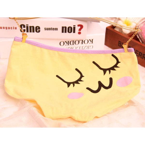 [Quecoo] 2016 Girl Series Cartoon cute face printing cotton panties, underwear women sexy underwear cute Women's panties