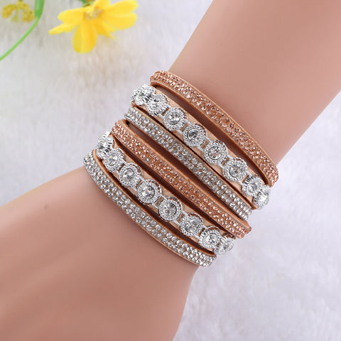 2016New Multilayer crystal Wrap bracelet Rhinestone   deluxe bracelet Double wrap leather bangle Pulseiras