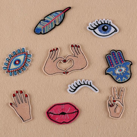 DOUBLEHEE 058 Red Nail Hand Eyes Patches Iron On Or Sew Fabric Sticker For Clothes Badge Embroidered Appliques DIY