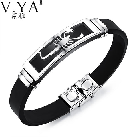 V.YA 20CM PU Leather Bracelets Individuality Stainless Steel Scorpion Bracelet for Men Male Accessories Jewelry