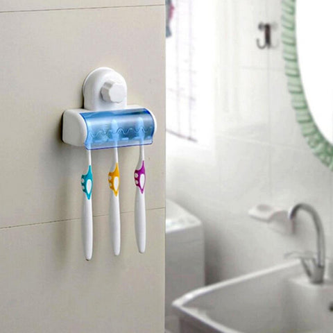 Suction Cup Wall Mount Bathroom 5 Hooks Toothbrush Holder Tooth Brush Holder For Toothbrushes Accessories For Bathroom Set