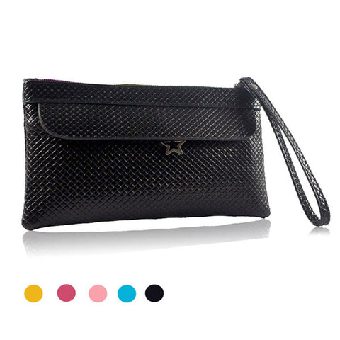 New Fashion Famous Small Women Bags Knitting Women Clutch Purse Solid High Quality PU Leather Purse Phone Bags Gift for Her