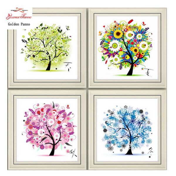 Needlework,DIY DMC Cross stitch,Sets For Embroidery kit  four seasons tree cotton thread home decor Counted Cross-Stitching